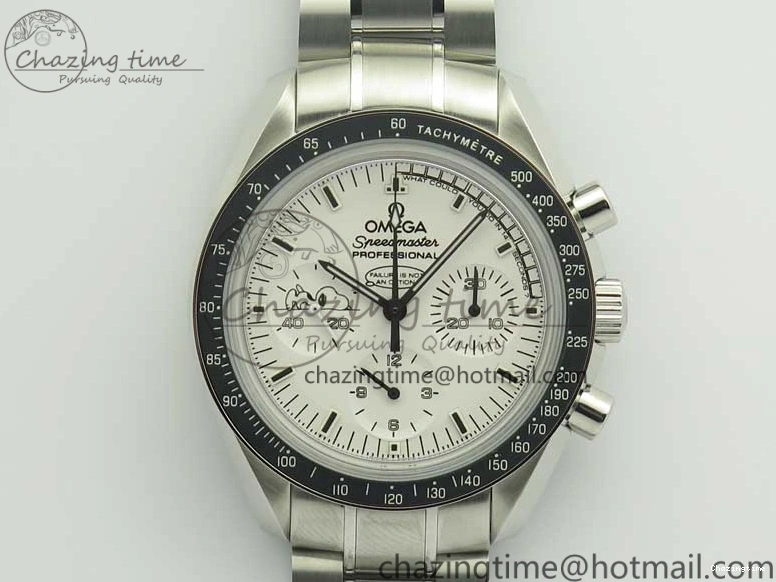 1227 Lightweight Speedmaster SS Snoopy OMF Best Edition White Dial on SS Bracelet Manual Winding Chrono Movement 7992